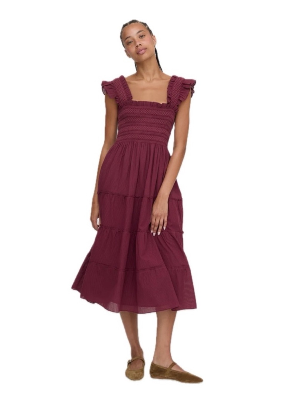 Hill House The Ellie Nap Dress in Burgundy Shadow Stripe Size Medium